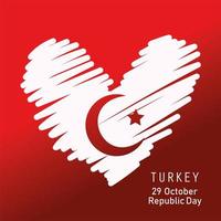 día de la república de turquía, corazón de la bandera en trazos de pincel fondo rojo vector