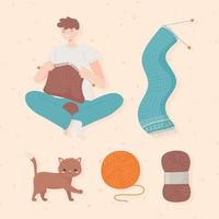 knitting man and wool vector