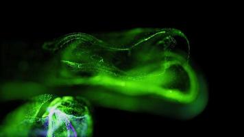 grüne flüssige Partikel, die sich in Zeitlupe-Hintergrundvideo bewegen