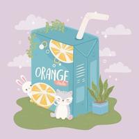 cute cat and juice box vector