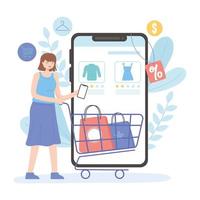 woman online shopping vector