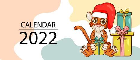 plantilla de diseño de calendario para 2022, el año del tigre según el calendario chino o oriental, con una ilustración del tigre. portada para el calendario para 2022. vector