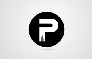 P white alphabet letter black circle company business logo icon design corporate vector