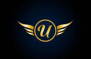 gold golden U wing wings alphabet letter logo icon with classy design for company and business vector