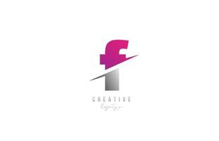 F pink and grey letter logo alphabet icon design for company and business vector