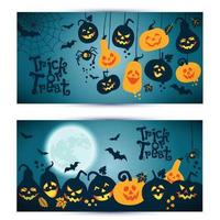 Fondo de Halloween de calabazas alegres con luna. conjunto de banners vector