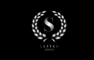 silver grey metal S alphabet letter logo icon with floral design for company and business vector