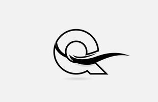 Q black and white alphabet letter logo icon for business and company with simple line design vector