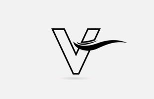 V black and white alphabet letter logo icon for business and company with simple line design vector