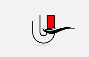 U red black alphabet letter logo icon for company with line design vector