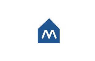 M icono de logotipo de letra del alfabeto para empresa y negocio con diseño de casa azul blanco vector