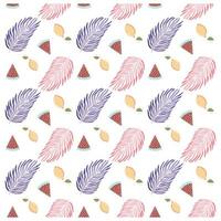 seamless pattern with summer fruits and leaves vector