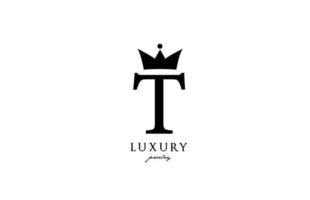 T alphabet letter logo icon in black and white color. Creative design with king crown for luxury or fashion business and company vector