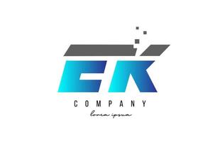 EK E K alphabet letter logo combination in blue and grey color. Creative icon design for company and business vector