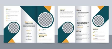 Plantilla de folleto comercial en diseño tríptico. folleto de diseño corporativo con imagen replicable. vector