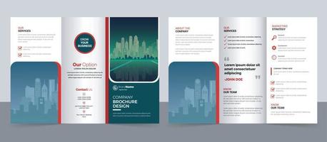 Plantilla de folleto comercial en diseño tríptico. folleto de diseño corporativo con imagen replicable. vector