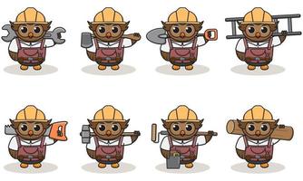 Cute cartoon of Owl being a handyman with big tools. vector