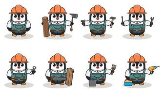 Penguin Cute Handyman set vector