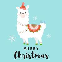 llama wearing santa claus hat and ornament vector illustration.