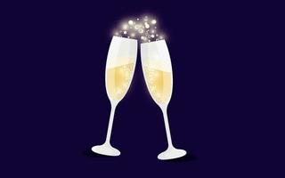 Glasses of champagne. Glass of bubbly. Sparkling champagne. Vector illustration