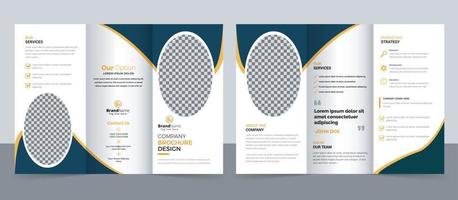 Plantilla de folleto comercial en diseño tríptico. folleto de diseño corporativo con imagen replicable. vector