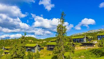 Beautiful panorama cottages huts mountains Kvitfjell Ski area Favang Norway. photo