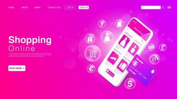 Shopping Online on Website or Mobile Application. Landing Page Template. Vector EPS 10