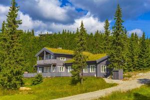 hermoso panorama cabañas cabañas montañas kvitfjell zona de esquí favang noruega. foto