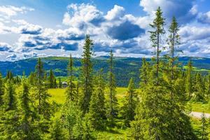 Beautiful panorama cottages huts mountains Kvitfjell Ski area Favang Norway. photo