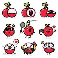 set of cute lychee vector design