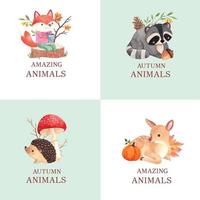 Logo design with autumn animal concept,watercolor style vector