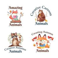 Logo design with autumn animal concept,watercolor style vector