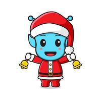 Cute alien celebrating christmas cartoon doodle icon illustration vector