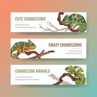 Banner template with chameleon lizard concept,watercolor style vector