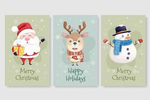 Christmas cards with cute santa reindeer and snowman
