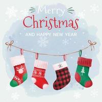 Christmas Card with Hanging Socks vector