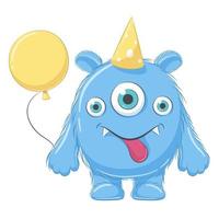 Cute monster with balloon. Happy birthday clipart. vector