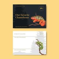 Postcard template with chameleon lizard concept,watercolor style vector