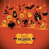 Halloween banner on orange background. Invitation to night party vector