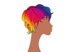 persona lgbt con cabello arcoiris. persona afroamericana no binaria. orgullo gay. concepto lgbtq. vector aislado en la ilustración colorida blanca. pegatina, parche, estampado de camiseta, diseño de logotipo