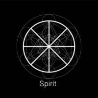 Spirit symbol wicca alchemy icon, Sacred Geometry, Magic logo design of the spiritual sign. Vector mandala white line art isolated on black background