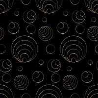 seamless pattern with gold seashells and bubbles. golden outline vector illustration of underwater shells. Nautical background. Stylized marine elements on black for cards, decoration, textile, print