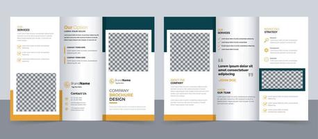 Plantilla de folleto comercial en diseño tríptico. folleto de diseño corporativo con imagen replicable. vector