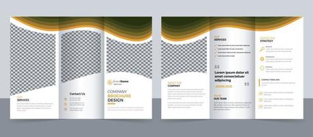 Plantilla de folleto comercial en diseño tríptico. folleto de diseño corporativo con imagen replicable. vector