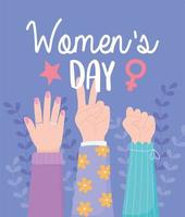 womens day, female hands up power together vector