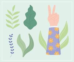 female raised hand with plant leaf foliage cartoon vector