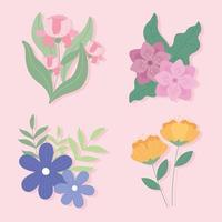 Conjunto de flores, hojas de flores, naturaleza y decoración botánica. vector