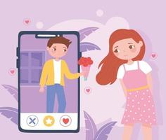online dating app users, couple smartphone vector