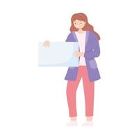 woman with signboard vector