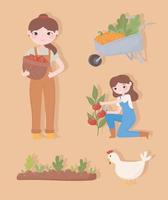 conjunto de dibujos animados de agricultores vector